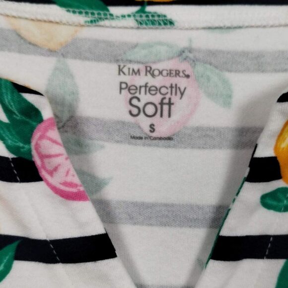 Kim Rogers Short Sleeve Split Neck Stripe Lemon Printed Cotton Shirt, Size S - Picture 2 of 5